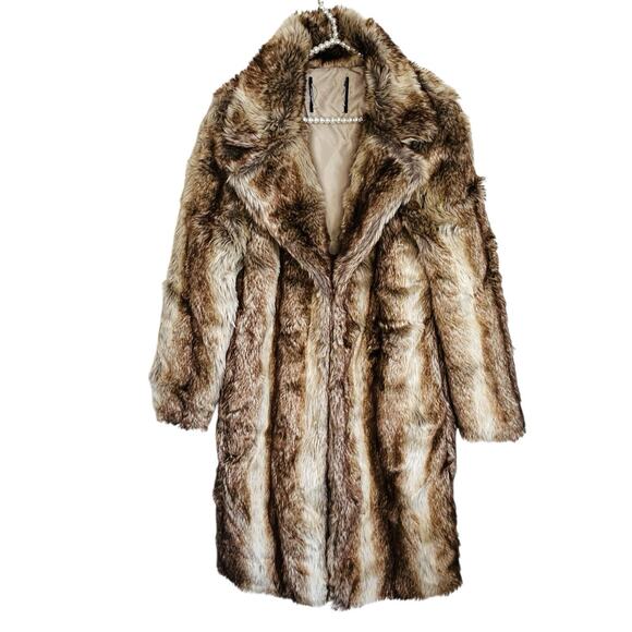 Faux Fur Long Coat Y2k Animal Print Small NYE Formal Party Glam Festival Grunge - Picture 1 of 10